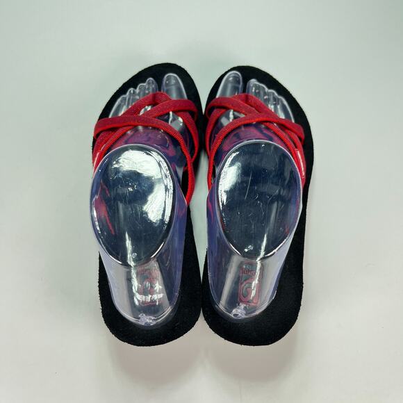 Teva Mush Mandalyn Wedge 2 Red Black Comfort Slip On Thong Sandal Women's Size 7 - Picture 6 of 10